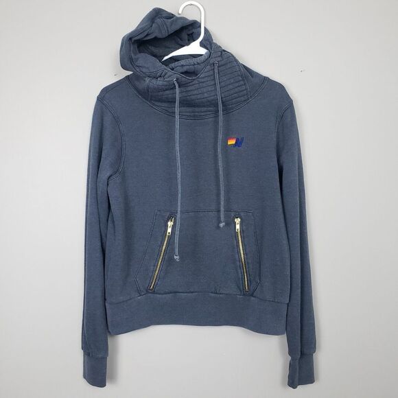 Aviator Nation Tops - Aviator Nation Ninja Hoodie Sweatshirt Womens XS Blue Gray Funnel Neck